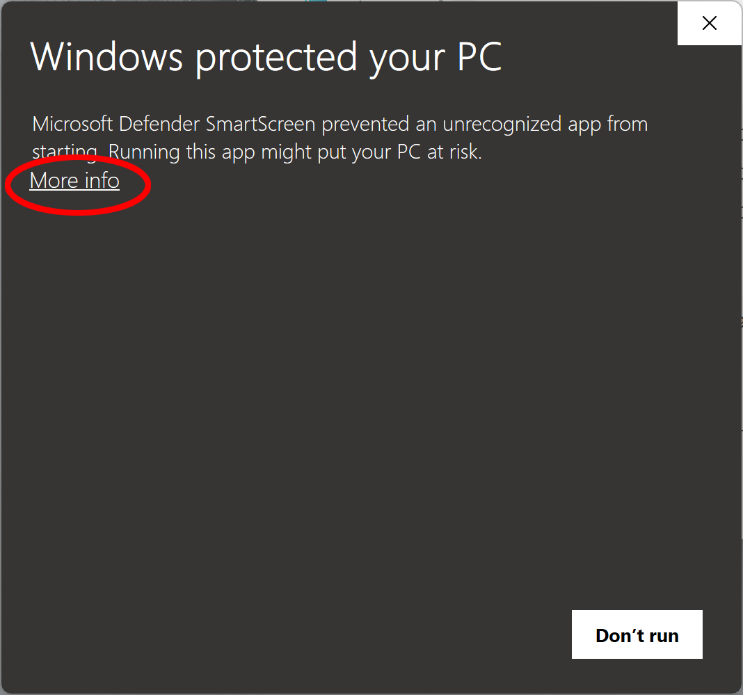 Windows SmartScreen - click More info