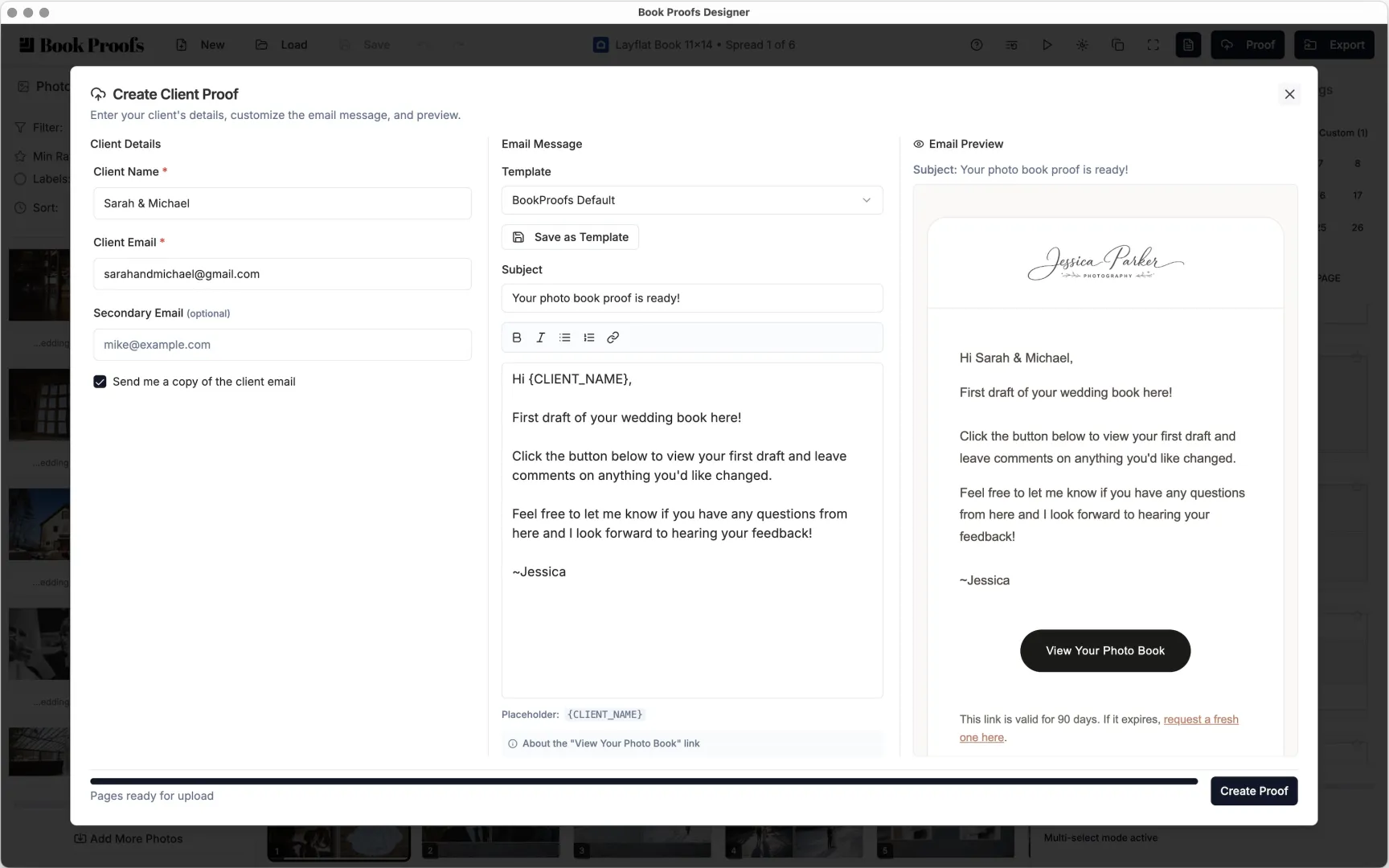 Create a proof and email your client